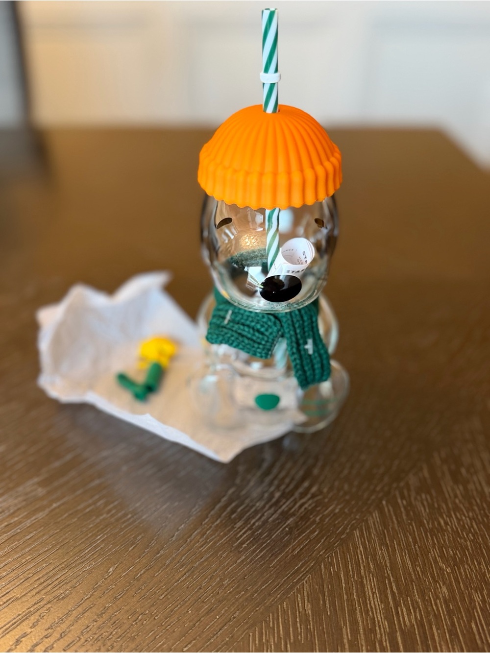 Starbucks + Snoopy Snoopy Bearista Glass Tumbler Orange Hat and Green Scarf